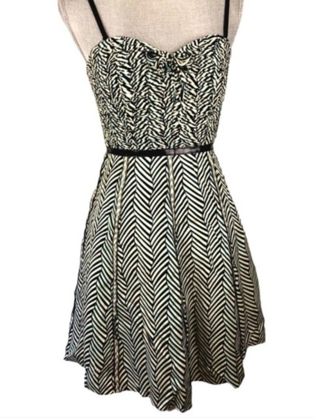 Anthropologie Silk Frock! Tracy Reese Fit & Flare Dress Geo Removable Straps, 4